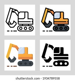 Backhoe Icon Vector Design In Filled, Thin Line, Outline And Flat Style.