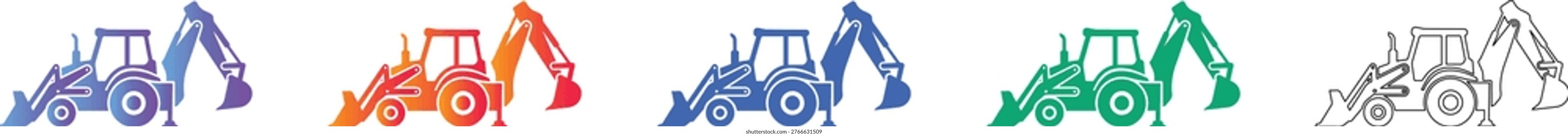 Backhoe Loader Construction Equipment Icon Set vol 1929