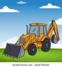 Caricatura de equipo pesado de construcción de retroexcavadora