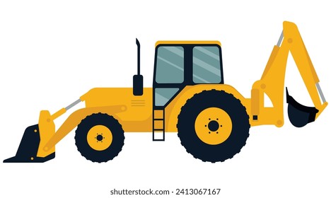 Cargador Backhoe. Maquinaria de construcción. Equipo especial. Ilustración vectorial. Eps 10.