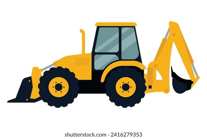 Backhoe loader. Construction machinery. Special equipment. Vector illustration. Eps 10.