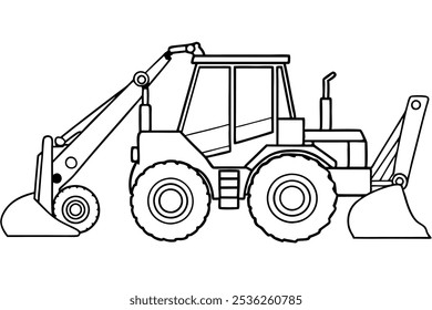 Backhoe loader line art creative design for engineering enthusiasts (4)