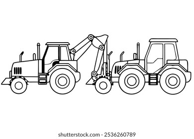 Backhoe loader line art creative design for engineering enthusiasts (1)