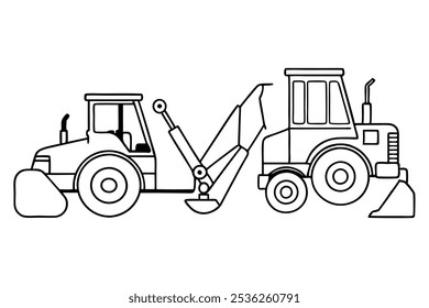 Backhoe loader line art creative design for engineering enthusiasts (3)