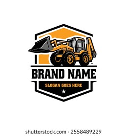 Backhoe Loader Logo Emblem Vector. Ready Made Tractor with Bucket Logo Vector Art Illustration Isolated