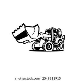 Backhoe loader monochrome vector isolated. Best for construction related industry