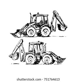 Backhoe loader sketch isolated on white background.vector illustration