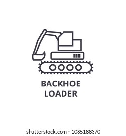 backhoe loader vector line icon, sign, illustration on background, editable strokes