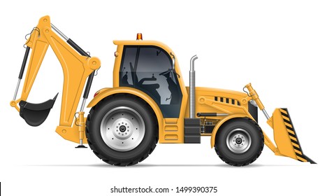 Backhoe loader view from side isolated on white background. Construction vehicle vector template, All elements in the groups on separate layers for easy editing and recolor