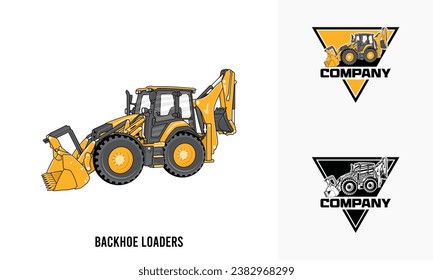 Backhoe loaders heavy equipment illustration, Backhoe loaders heavy equipment Logo Badge Template vector