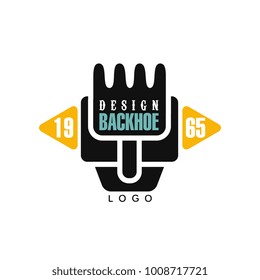 Backhoe logo design, estd 1965, excavator equipment service label vector Illustration