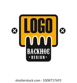 Backhoe logo design, excavator equipment service yellow and black label vector Illustration