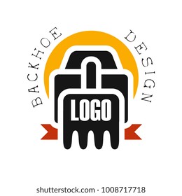 Backhoe logo design, excavator equipment service label vector Illustration