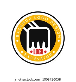 Backhoe logo design, excavator equipment service label vector Illustration