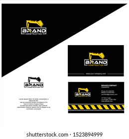 Backhoe logo design icon industry power illustration. bulldozer Excavator Logo with Business Card Template Stock Vector