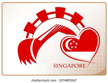 Backhoe logo made from the flag of Singapore