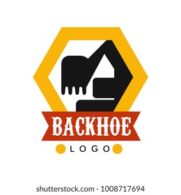 Backhoe logo template, excavator equipment service label vector Illustration
