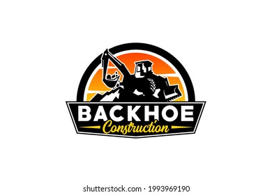Backhoe logo template vector. Heavy equipment logo vector for construction company. Creative backhoe illustration for logo.