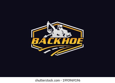 Backhoe logo template vector. Heavy equipment logo vector for construction company. Creative backhoe illustration for logo.
