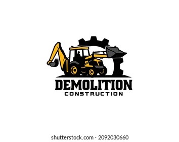 Backhoe Logo Vektor für Baufirma. Vorlage für Fahrzeuggeräte, Vektorgrafik für Ihre Marke.