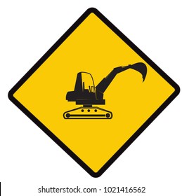 backhoe on duty, caution road symbol sign and traffic symbol design concept, vector illustration.