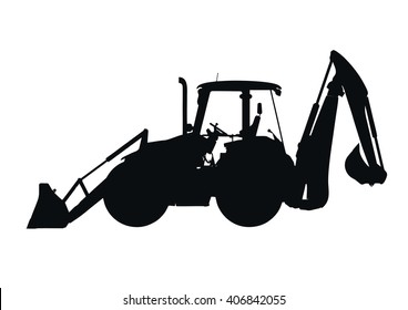 Backhoe Silhouette Vector On White Background