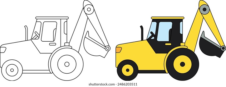 Backhoe, transportation, vehicle, outline coloring page for kids 