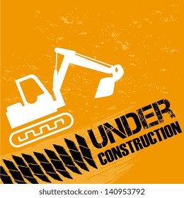 backhoe under construction over orange background vector illustration