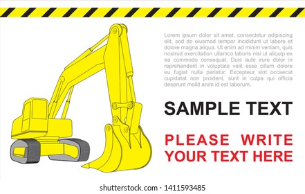 Backhoe, Yellow excavator, construction vehicles. Simple Excavator concept. Can be used in web and other design purposes  for construction company.