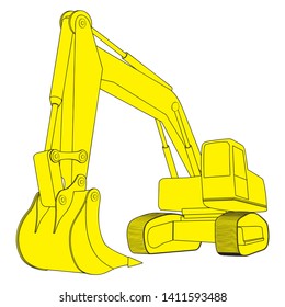 Backhoe, Yellow excavator, construction vehicles. Simple Excavator concept. Can be used in web and other design purposes  for construction company.