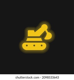 Backhoe yellow glowing neon icon