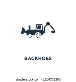Backhoes icon. Black filled vector illustration. Backhoes symbol on white background. Can be used in web and mobile.