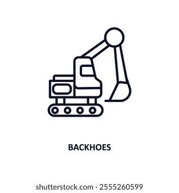 backhoes outline icon.  Thin line icon from construction collection. Editable vector isolated on white background