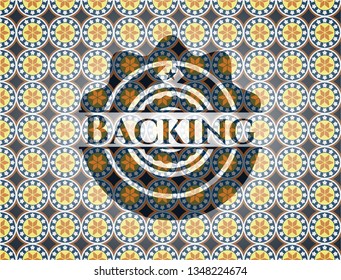 Backing arabic style badge. Arabesque decoration.