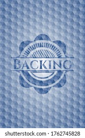 Backing blue emblem with geometric pattern background. Vector Illustration. Detailed. 