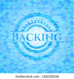 Backing light blue emblem with mosaic background