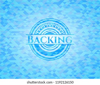 Backing sky blue emblem with mosaic ecological style background