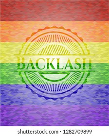 Backlash emblem on mosaic background with the colors of the LGBT flag
