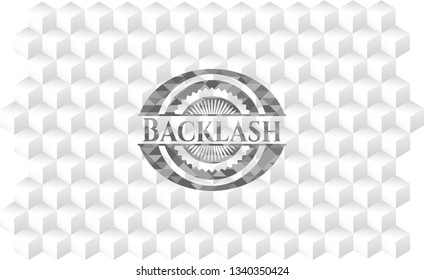 Backlash grey badge with geometric cube white background