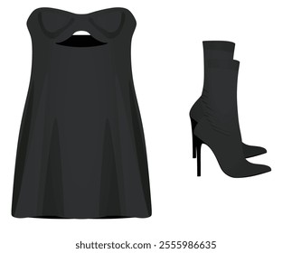Backless dress set. vector illustration