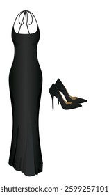 Backless dress set. vector illustration