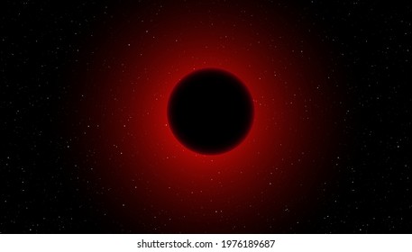 Backlight planet orbits in dark red space, Abstract vector science and technology background.