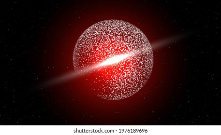 Backlight planet orbits in dark red space, Abstract vector science and technology background.