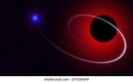 Backlight planet orbits in dark red space, Abstract vector science and technology background.