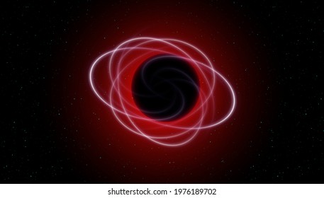 Backlight planet orbits in dark red space, Abstract vector science and technology background.