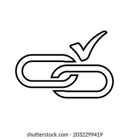 Backlink, checker outline icon. Line art vector.