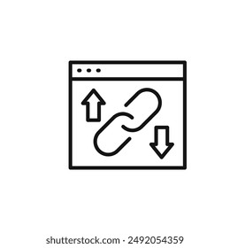 Colección de contorno de icono de backlink en fondo blanco y negro