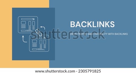 Backlinks Banner on Yellow and Blue Background. Stylish SEO Banner with White Text and Icons for Business and Marketing