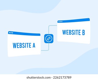 Backlinks concept - website links to another with anchor seo text link. Backlinks link building to improve positions in search engine ranking page. Digital marketing inbound website backlinks concept