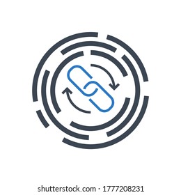 Backlinks Verwandtes Vektorsymbol Einzeln auf weißem Hintergrund. Vektorgrafik.